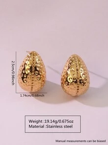 2 件/套时尚奢华风格 18K 镀金不锈钢锤纹纹理泪珠耳环，适合女性与朋友聚会或日常通勤时佩戴，也可作为节日礼物 - 金黃色 - 查看 15