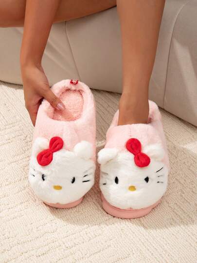 Sanrio Papuci de pluș Sanrio cu desene animate pentru copii și tineri - Confortabili și călduroși, pantofi cu desene animate, talpă antiderapantă cu personaje Sanrio drăguțe Hello Kitty, Melody, Kuromi, Cinnamoroll - Perfecți pentru relaxare în interior