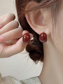 1 par de pendientes de diseño vintage de alta gama estilo francés refinado y minimalista en rojo para mujeres, para banquetes