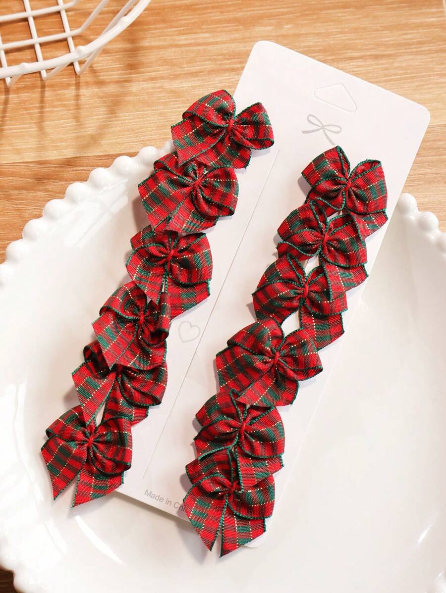 12 件女孩圣诞格子可爱蝴蝶结鳄鱼发夹