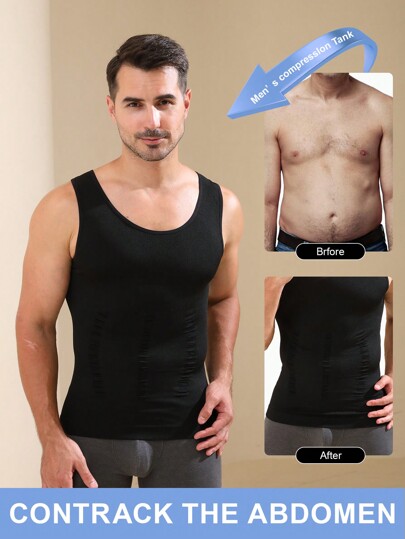 1 peça de camiseta de compressão justa masculina, modeladora de tanque muscular esportiva emagrecedora, camada de base respirável