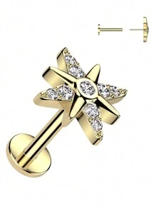 1 chiếc khuyên tai sụn hình ngôi sao lấp lánh, đính đá Zirconia, đế phẳng nhạy cảm với áp lực, trang sức xỏ khuyên cơ thể thích hợp cho các buổi hẹn hò, tiệc tùng, đeo hàng ngày - Ngôi sao - Xem 6