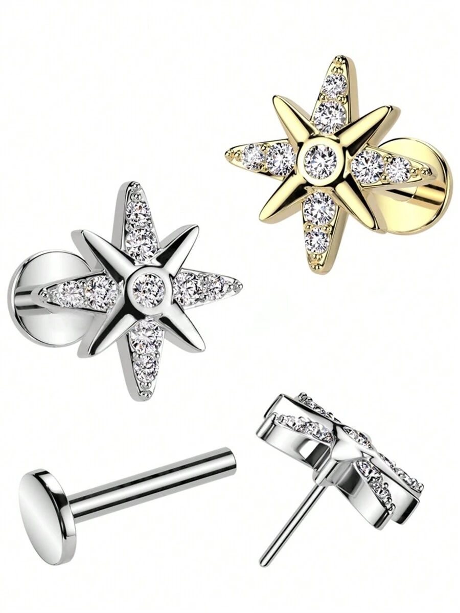 1 chiếc khuyên tai sụn hình ngôi sao lấp lánh, đính đá Zirconia, đế phẳng nhạy cảm với áp lực, trang sức xỏ khuyên cơ thể thích hợp cho các buổi hẹn hò, tiệc tùng, đeo hàng ngày