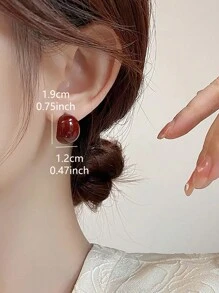 1 par de pendientes de diseño vintage de alta gama estilo francés refinado y minimalista en rojo para mujeres, para banquetes
