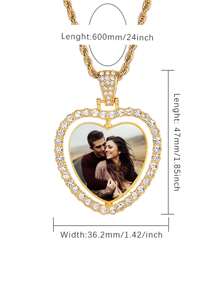 Customized Couple's Double-Sided Rotating Heart Pendant Necklace, Classic And Versatile Design Valentines - Multicolor - View 4