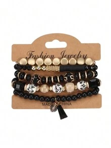 4 chiếc vòng tay gốm in nhiều lớp, thủy tinh, đính hạt phong cách Bohemian, thích hợp cho phụ nữ, trang trí hàng ngày và làm quà tặng tiệc - in gốm - Xem 4