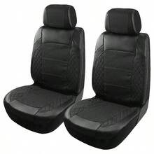 Car Seat Covers 4pcs Set Black PVC And Jacquard Fabric Airbag Compatible Universal Fit For Van Truck Car Suv Seat Cushion Auto Accessories For Men New Design