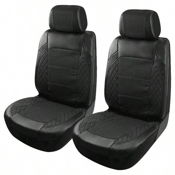 REMAX Car Seat Covers 4pcs Set Black PVC And Jacquard Fabric Airbag Compatible Universal Fit For Van Truck Car Suv Seat Cushion Auto Accessories For Men New Design