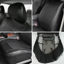Car Seat Covers 4pcs Set Black PVC And Jacquard Fabric Airbag Compatible Universal Fit For Van Truck Car Suv Seat Cushion Auto Accessories For Men New Design