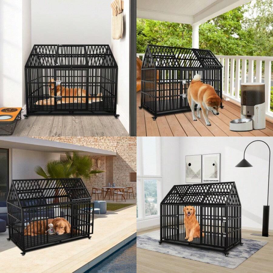 54" Heavy Duty Dog Crate Large Dog Cage Strong Metal Dog Kennels And