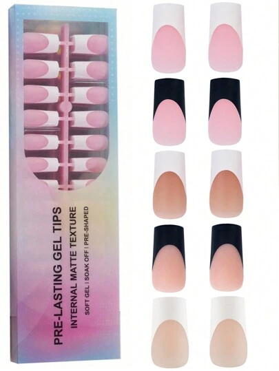 150 piezas de puntas de uñas francesas cuadradas de longitud media - 5 estilos de colores diferentes, juego de uñas postizas francesas cuadradas 3 en 1 con ajuste a presión, 15 tamaños adecuados para manicura DIY, uñas postizas duraderas para mujeres y suministros de salones de uñas