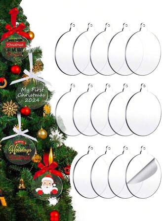 10/20 件空白亚克力圣诞装饰品，亚克力装饰空白，圆形亚克力空白散装，带孔卡片亚克力圆盘钥匙扣，亚克力圆盘圣诞树挂饰