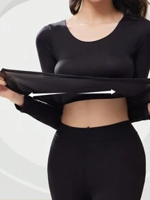 2Pcs Women's Thermal T-Shirt Underwear Autumn Winter Seamless Traceless Ultra-Thin Highly Elastic Intimate Long Sleeve Top Winter Constant Temperature Long Sleeve Lingerie