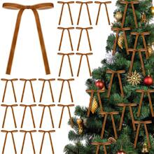 12 Pzs Lazos de Terciopelo para Navidad para Árbol de Navidad, Manualidades Rústicas, Regalos, Lazos de Cinta de Terciopelo Vintage para Decoración Navideña del Hogar, Boda, Interior y Exterior - Caqui - Ver 2