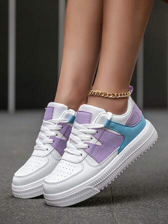 Women's Fashionable Sports Shoes, Simple Style Classic White Casual Skateboard Shoes, Solid Color Versatile Round Toe Outdoor Hiking Sneakers