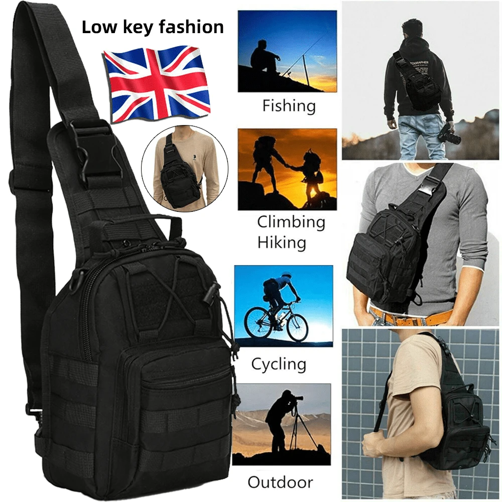 Small Tactical Messenger Bag Sling Backpack Outdoor Shoulder Satchel Chest Packs - Black - View 1