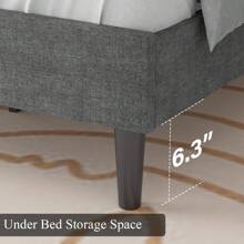 HOMBCK Estructura de cama tapizada con cabecero, estructura de cama de tela de lino con cabecero capitoné, sin somier, fácil montaje, tamaño individual/matrimonial/queen/king, beige/rosa/gris oscuro/gris/azul
