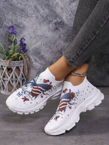 弹力袜运动鞋，女式透气百搭高帮厚底休闲运动针织踝靴 2024 - 彩色 - 查看 4