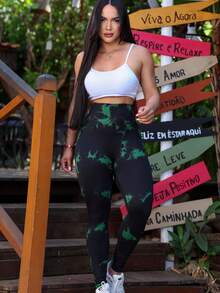 Tie Dye Yoga Leggings, Seamless Butt Lifting Leggings. - Multicolor - View 2