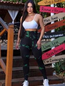 Tie Dye Yoga Leggings, Seamless Butt Lifting Leggings. - Multicolor - View 5