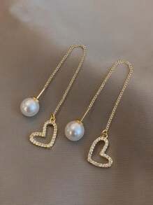 1 Cặp bông tai hình trái tim đính ngọc trai giả, thiết kế tua rua thanh lịch, thích hợp cho phụ nữ đeo hàng ngày và làm quà tặng - mặt dây chuyền tình yêu - Xem 4