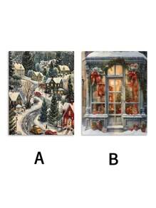 1 幅无框帆布画圣诞窗，冬季仙境场景，送给朋友和家人、家庭办公室墙壁装饰的完美礼物