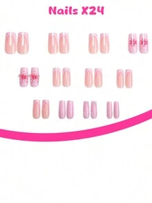 24 chiếc móng tay giả kiểu Y2K Baddie Style siêu dài, đầu móng màu nude và hồng kiểu Pháp có miếng dán hoa 3D, thích hợp cho phụ nữ và trẻ em gái dự tiệc, đám cưới, trang phục hàng ngày, đi kèm bộ dụng cụ - Nhiều màu - Xem 3