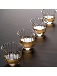 玻璃茶杯套装，条纹高硼硅玻璃，玻璃花形杯，小餐厅水杯，可重复使用，防漏，绝缘，无铅，适用于多种用途 - 可机洗，送礼 - 透明色 - 查看 2