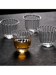 玻璃茶杯套装，条纹高硼硅玻璃，玻璃花形杯，小餐厅水杯，可重复使用，防漏，绝缘，无铅，适用于多种用途 - 可机洗，送礼 - 透明色 - 查看 6