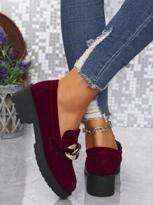 Mocassini alla moda dal design morbido stile britannico, donna, con fibbia dorata, senza lacci, flat comodi con suola spessa, stile college ossido di sangue - Tre bottoni rosa rossa - Visualizzare 6