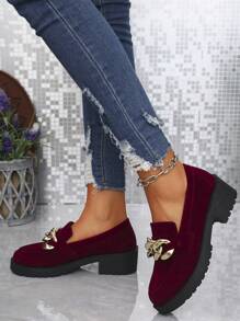 Mocassini alla moda dal design morbido stile britannico, donna, con fibbia dorata, senza lacci, flat comodi con suola spessa, stile college ossido di sangue - Tre bottoni rosa rossa - Visualizzare 5