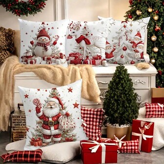 Christmas Pillow Cover Santa Claus Christmas Deer Tree Snowman Throw Pillow Covers Christmas Decorations Winter Holiday Cushion Case For Sofa Couch