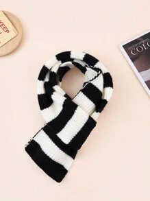 1pc Kids' Knit Solid Color Vertical Stripe Warm Neck Scarf, Unisex, Autumn/Winter