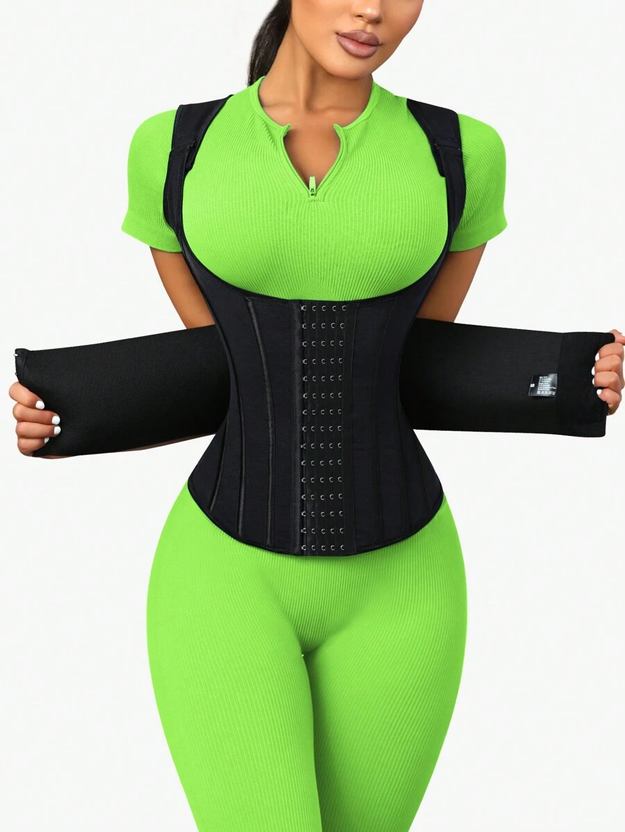 女士束腰塑身衣，收腹塑形衣，压缩运动健身瘦身背心 - 黑色 - 查看 1