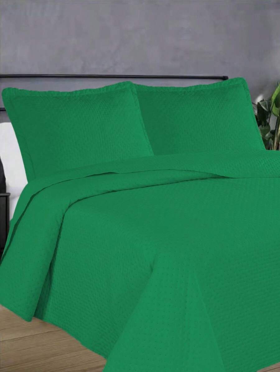 3-Piece Bedspread Quilt Kit Complete Box Bed Ultrasonic Butterfly Quilted - verde hoja - Ver 1