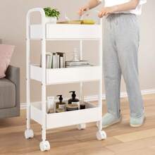 3/4 Layer Rolling Storage Organizer Cart With Wheels, Easy To Assemble, Suitable For Bathroom, Kitchen, Office, Snack Utility Trolley - White - View 9