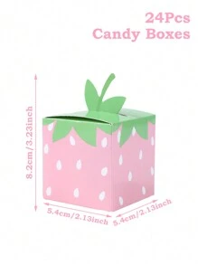 24 Piezas Caja de dulces con diseño de fresa rosa, Caja de dulces de papel 3D, Decoración para fiesta de cumpleaños, Suministros para fiesta con temática de fresa, Decoración de cumpleaños, Empaque para galletas y bocadillos, Baby Shower - fresa rosa - Ver 4