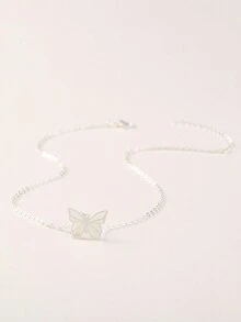 Nooxian 1 件时尚简约想象别致铜镀银滴油夜光蝴蝶吊坠项链女士（吸收光后发光，不吸收光则不发光） - 銀色 - 查看 4