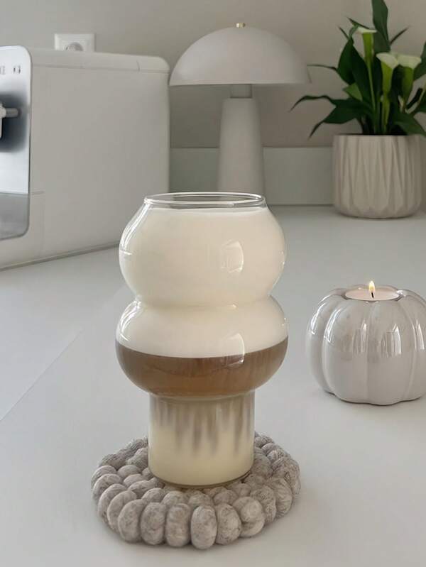 Taza de vidrio transparente de 520ml, taza alta con pie para bebida de leche/jugo, diseño personalizado creativo, sin pajilla, para uso doméstico