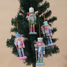 1 pieza Adorno para árbol de Navidad de Cascanueces de madera de 12cm con copos de nieve y diseño de soldado de caricatura - Multicolor - Ver 2
