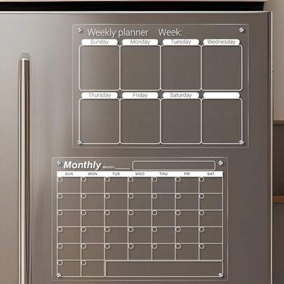 1 Bộ Bảng Tin Lập Kế Hoạch Hàng Tuần/Hàng Tháng Trong Suốt (Tặng Kèm 6 Bút Đánh Dấu Bảng Trắng Từ Tính), Lịch Acrylic Từ Tính & Bảng Viết Ghi Nhớ, Nhãn Dán Tủ Lạnh Có Thể Tái Sử Dụng