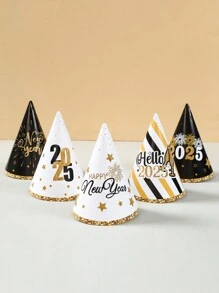 6 件 2025 新年快乐纸帽子黑金派对纸帽子成人新年派对帽套装生日新年派对装饰用品 - 黑金 - 查看 3