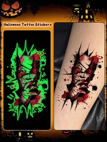 1 Mảnh, Tiệc Halloween, Đầu Lâu Phát Sáng, Zombie Phát Sáng, Hình Xăm Tạm Thời Cho Nam Và Nữ, Hình Xăm Tạm Thời Halloween Phát Sáng - Nhiều Thiết Kế Độc Đáo, Không Thấm Nước Và Bền, Hoàn Hảo Cho Các Bữa Tiệc Và Trang Trí - Nhiều màu - Xem 13