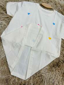 Women's Baby Look Hearts T-Shirt - trắng - Xem 2