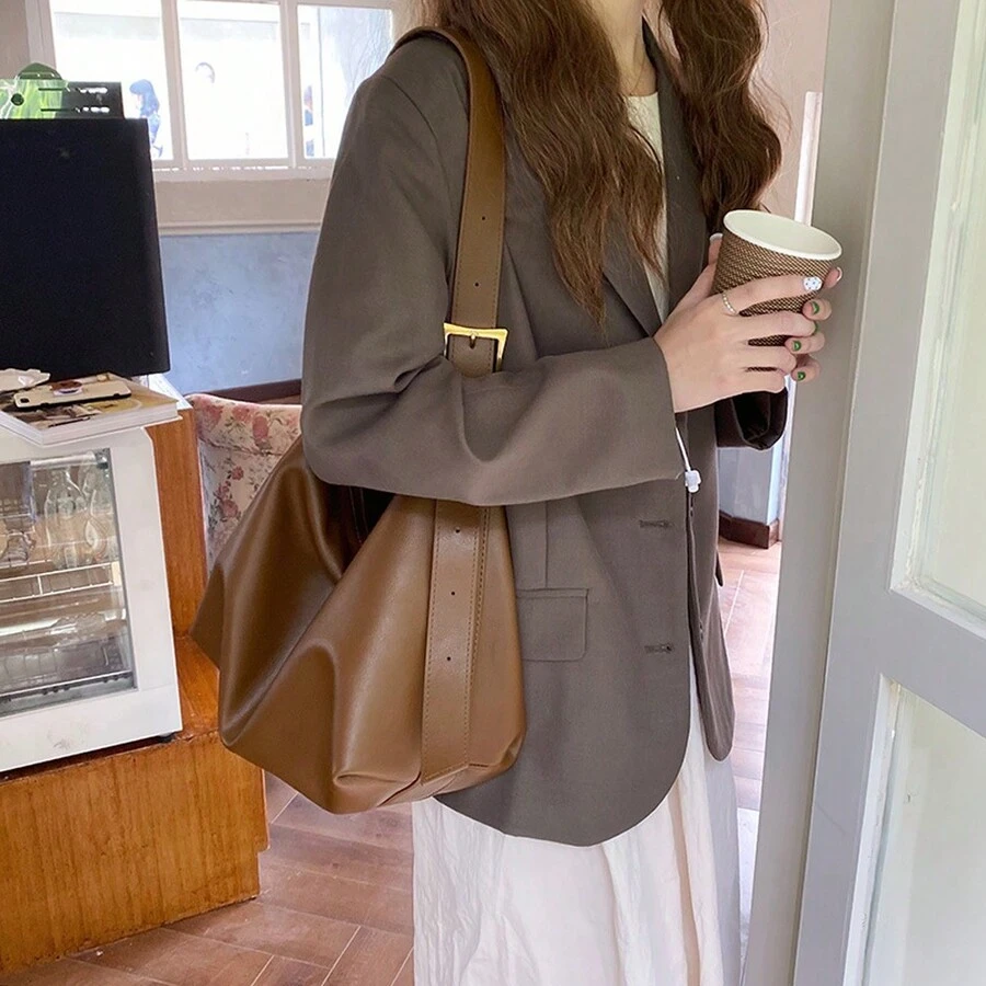 NYXIA Túi xách Boston da PU cổ điển dành cho nữ, túi đeo chéo vai dung tích lớn thường ngày, túi tote thời trang màu trơn