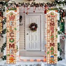 1 Pair Of Cartoon Candy Party Couplet Banners, Polyester Material, Christmas New Year Party Signs, Suitable For Indoor And Outdoor Porch Home Wall Decoration, Holiday Party Atmosphere Decoration Supplies, Christmas