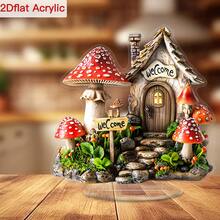 1 件波西米亚风格欢迎蘑菇屋亚克力装饰标牌带支架 - 花园花朵桌面牌匾，梦幻童话家居和办公室装饰 - 无需电源 - 彩色 - 查看 4