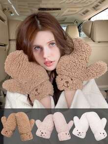 1 Cặp Găng Tay Gấu Hoạt Hình Ấm Áp Mùa Đông, Dễ Thương Và Vui Nhộn Cho Học Sinh Nữ Đi Xe Đạp, Giữ Ấm Chống Lạnh Đeo Cổ Ngoài Trời, Chống Lạnh, Găng Tay, Găng Tay Dày Cho Tất Cả Các Ngón Tay Màu Trơn Cho Nữ, Găng Tay Chống Lạnh Cảm Ứng Cho Nữ Trong Thời Tiết Lạnh - Nhiều màu - Xem 10