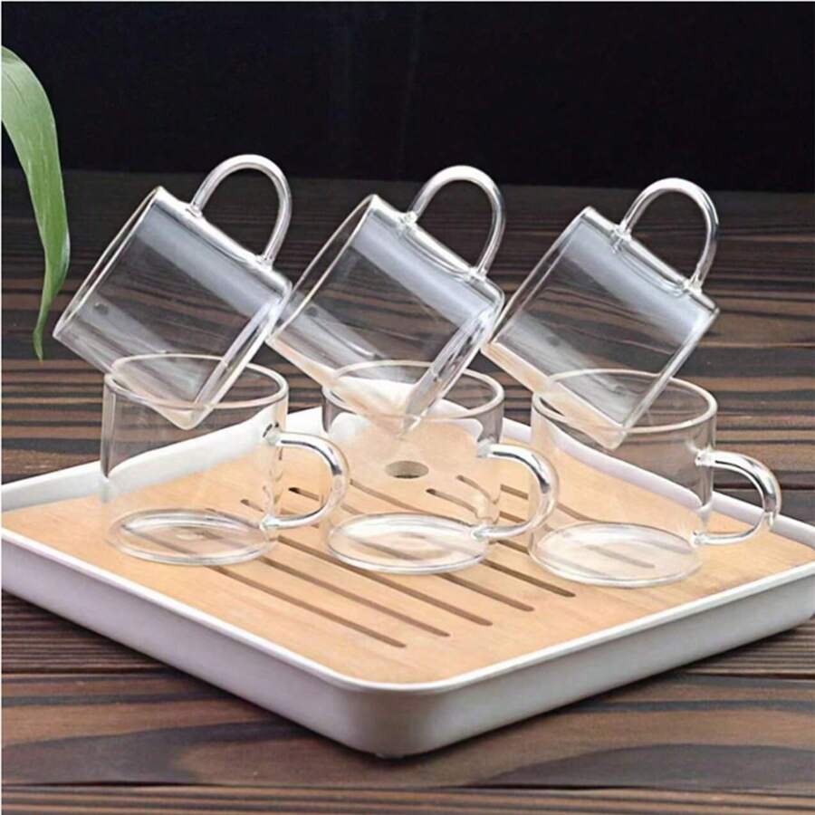 12/6/4/2件套高端优雅咖啡杯，优质茶杯，120ml家用小茶杯，透明玻璃带透明手柄，耐热耐寒，迷你杯，简约风格办公室茶杯，独特陶瓷杯 - 透明 - 查看 1