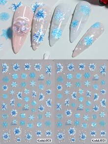 Weihnachtsdekoration 2025 Neujahrsnagel-Aufkleber 3D blaue Schneeflocke rote und grüne Blätter Licht Nägel Kunst Accessoires Slider für Nägel